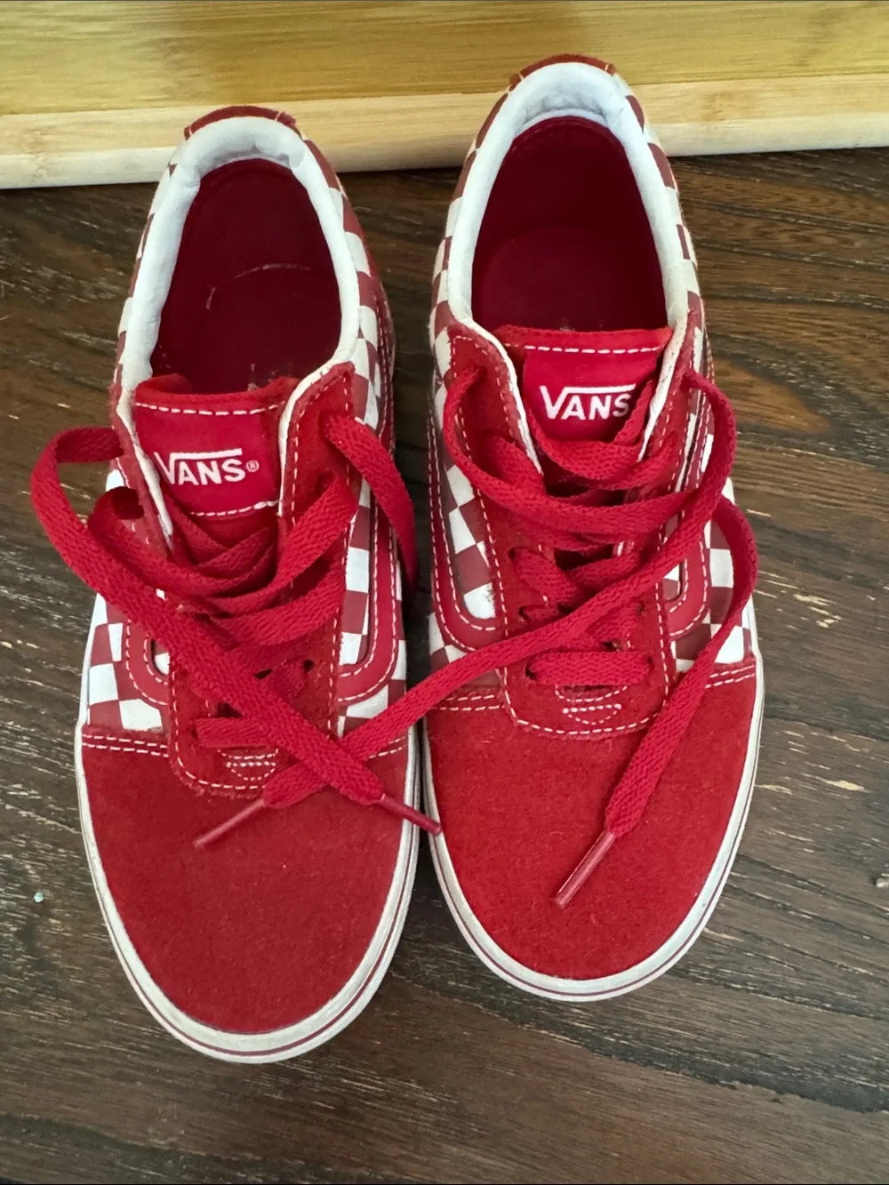 Vans Kids Red Checkerboard Low-Top Skate Shoes